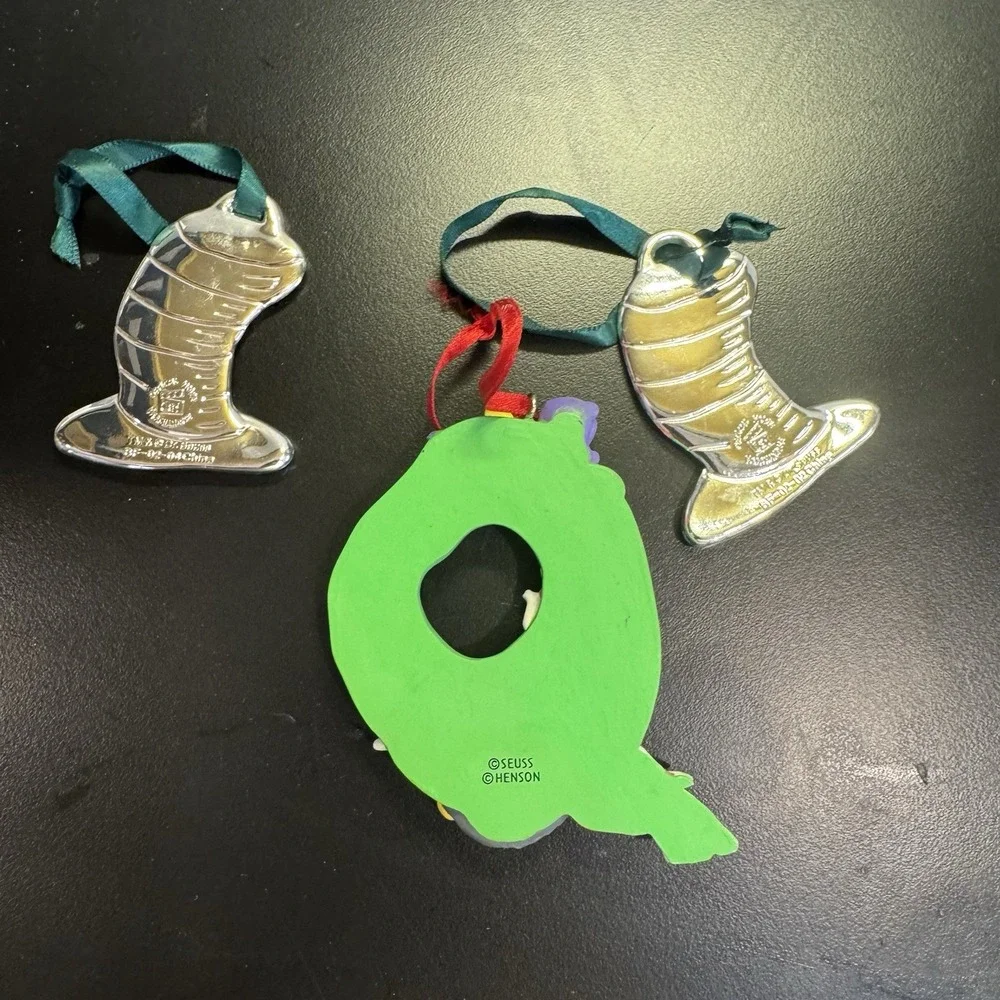 3 Dr Suess Christmas Ornament Cat in the Hat Thing‎ 1 Thing 2  & 2 Metal Hats